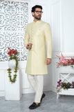 Yellow Woven Silk Indo Western Sherwani