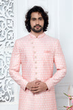 Pink Jacquard Woven Sherwani for Men