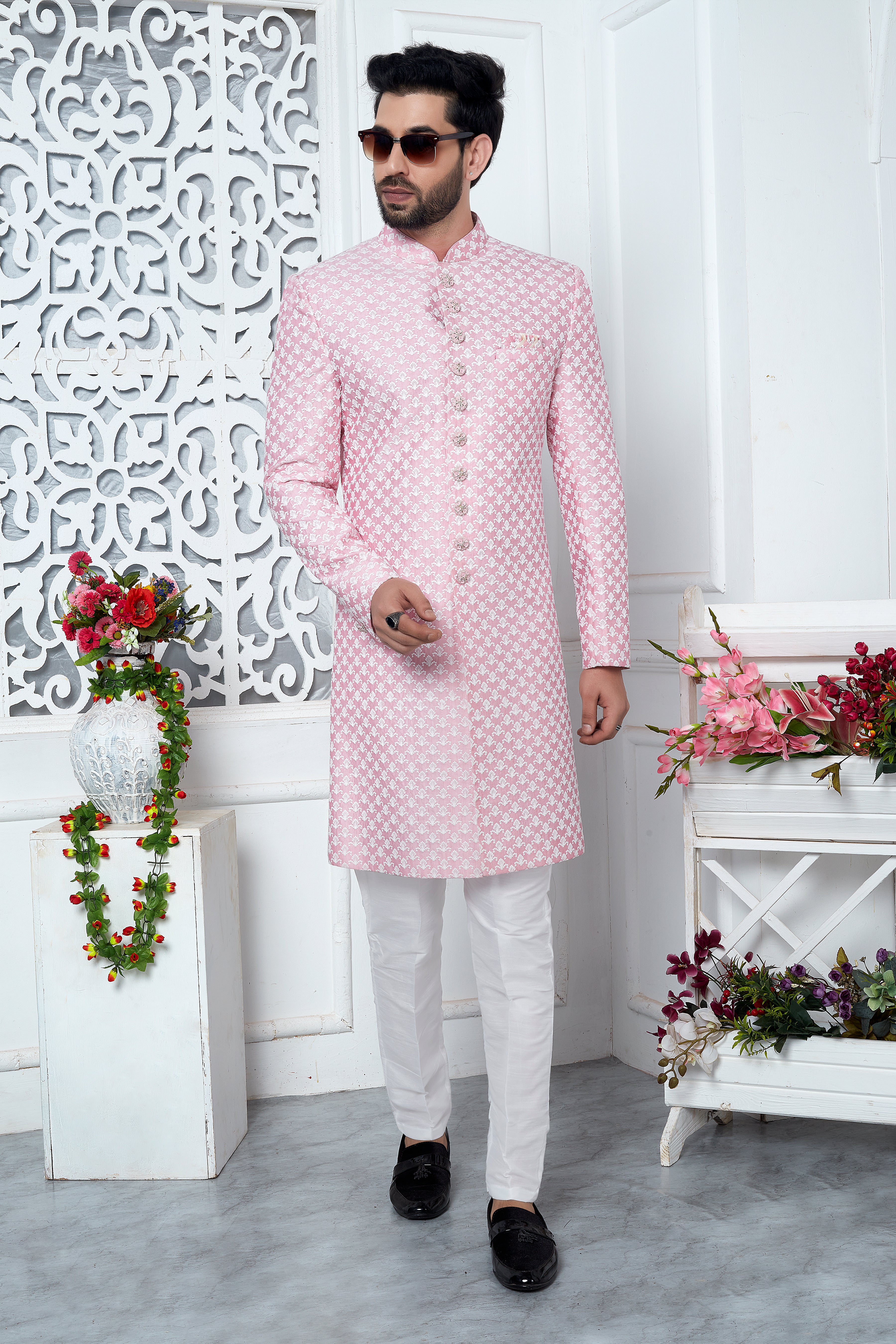 Pink Indo Western Sherwani For Men