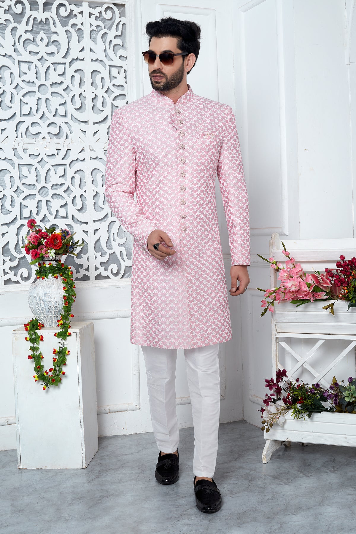 Pink Indo Western Sherwani For Men