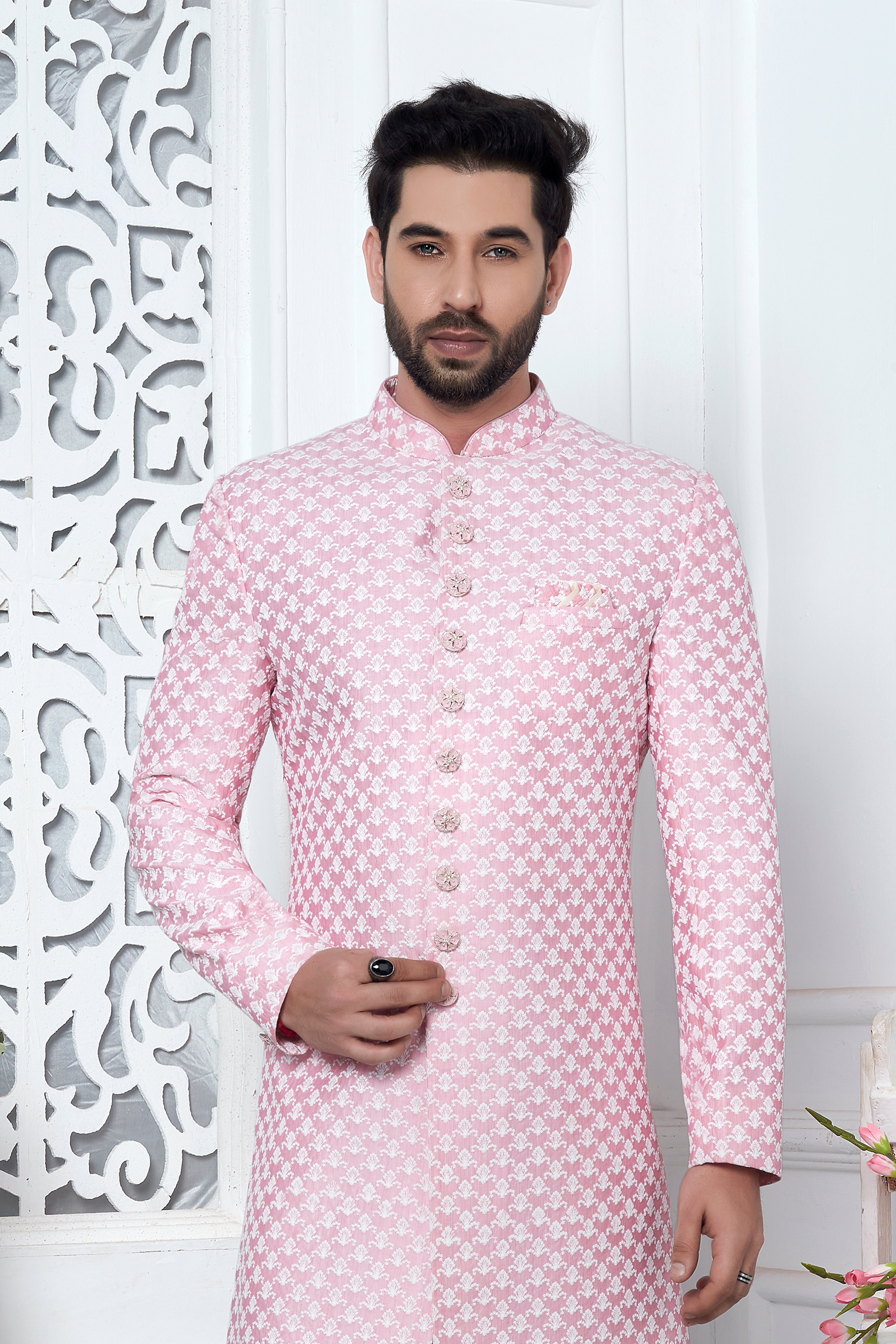 Pink Indo Western Sherwani For Men