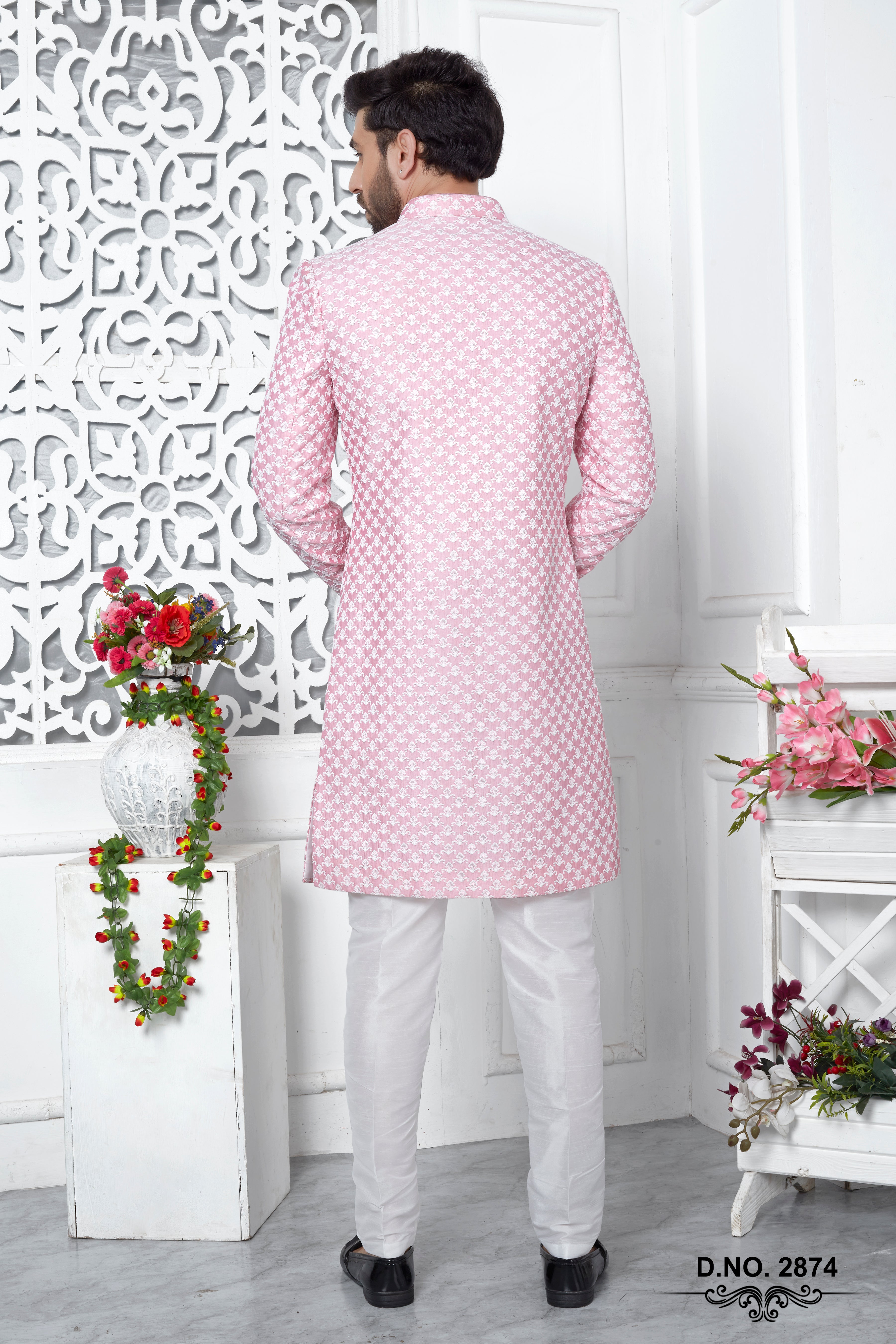 Pink Indo Western Sherwani For Men