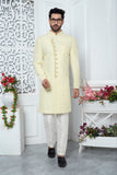 Yellow Jacquard Woven Indo Sherwani