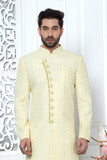 Yellow Jacquard Woven Indo Sherwani