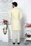 Yellow Jacquard Woven Indo Sherwani