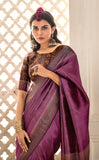 Purple Zari Embroidered Tussar Silk Saree
