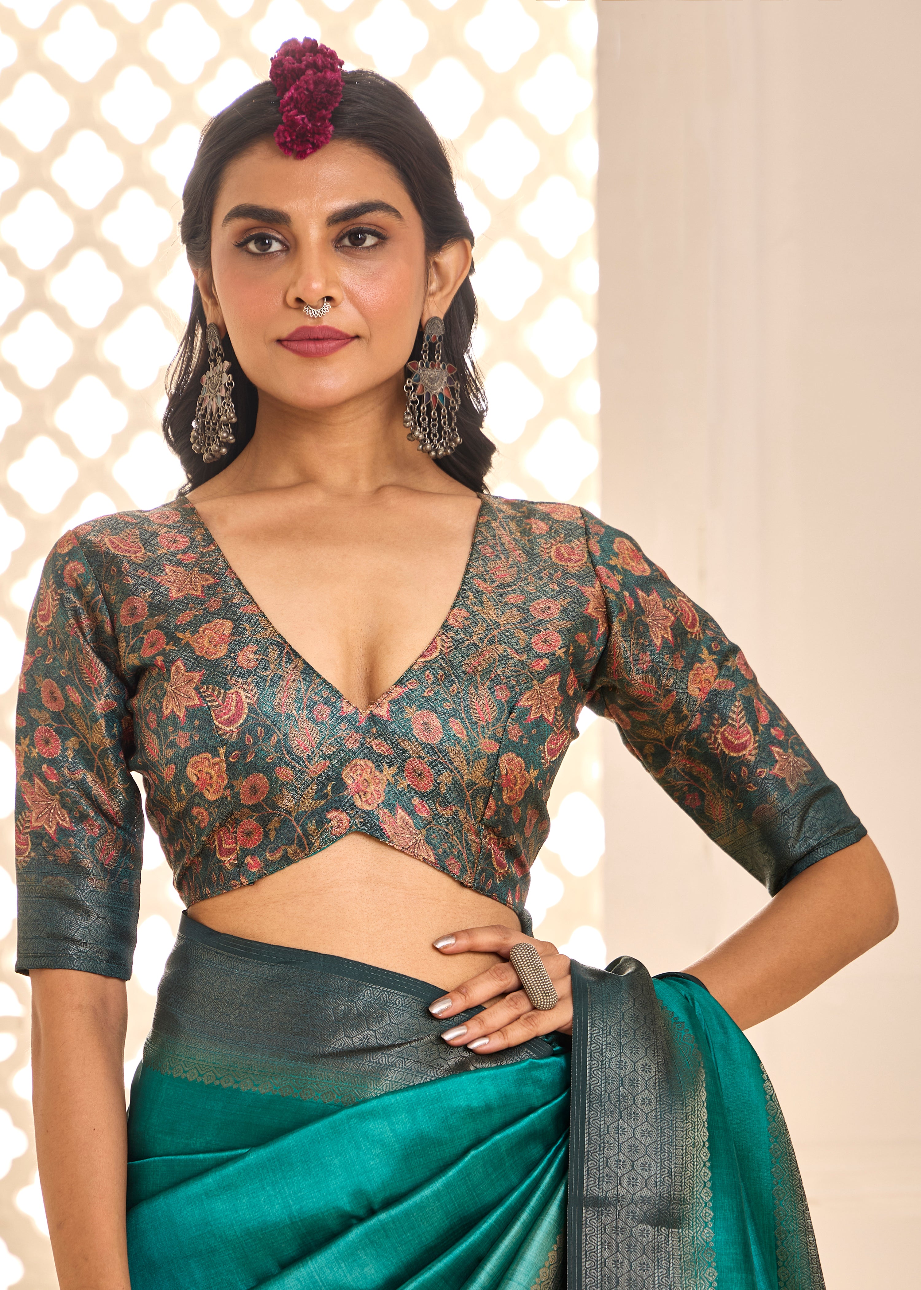 Designer Teal Green Zari Woven Tussar Silk Saree