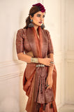 Brown Zari Woven Saree In Tussar Silk