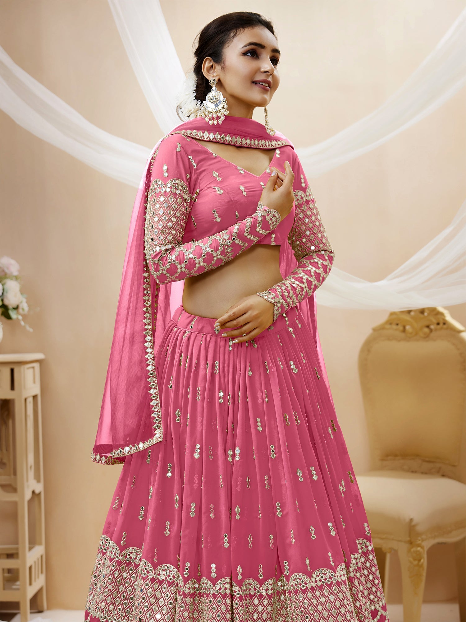 Pink Sequin Embroidered Lehenga Choli
