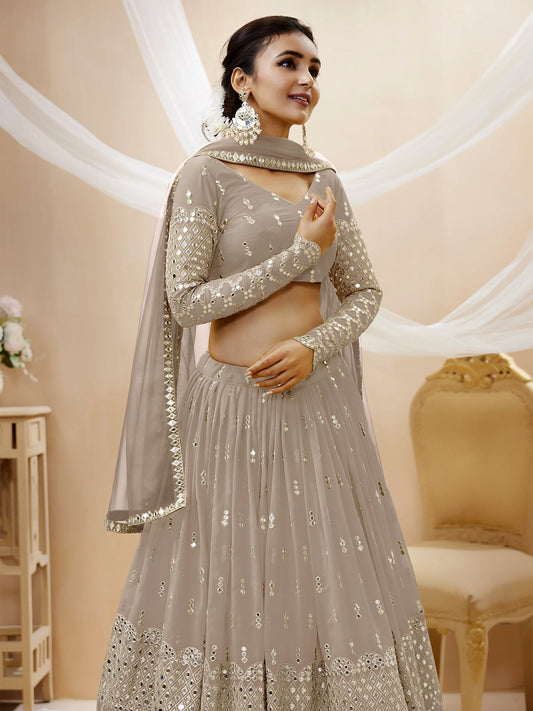 Grey Zari Embroidered Lehenga Choli