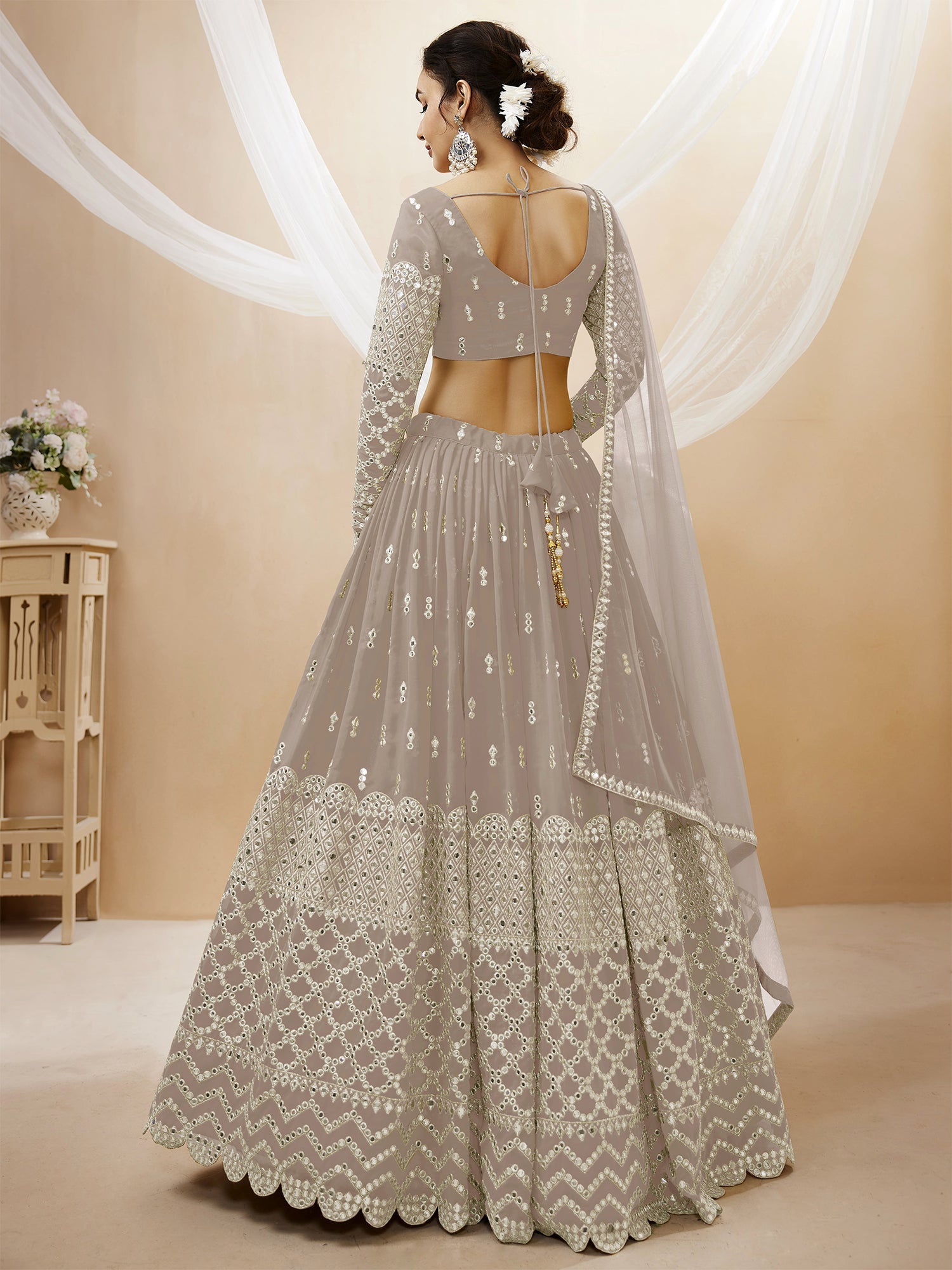 Grey Zari Embroidered Lehenga Choli