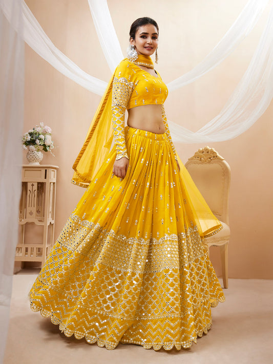 Yellow Zari Sequin Embroidered Lehenga Choli