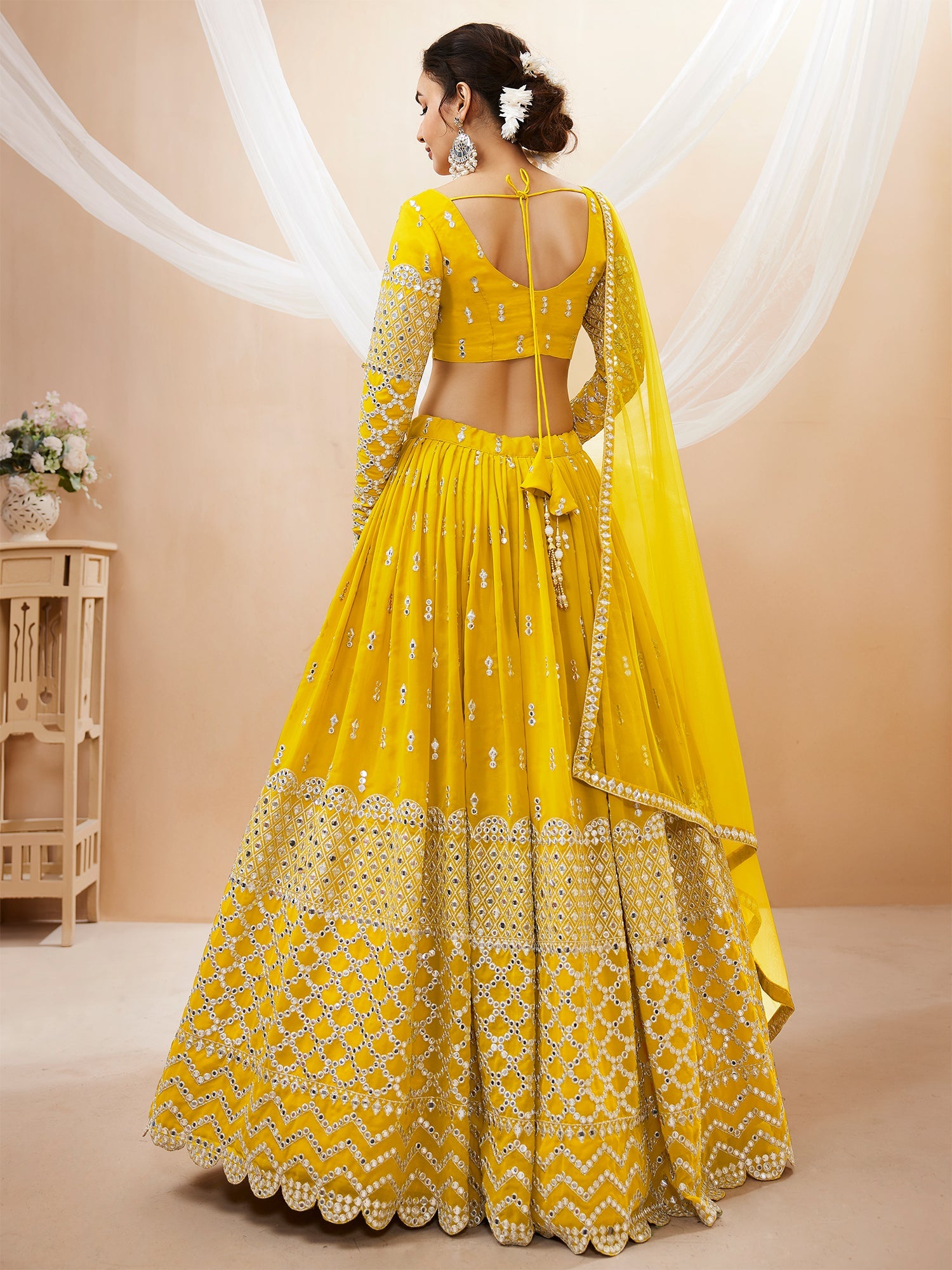 Yellow Zari Sequin Embroidered Lehenga Choli