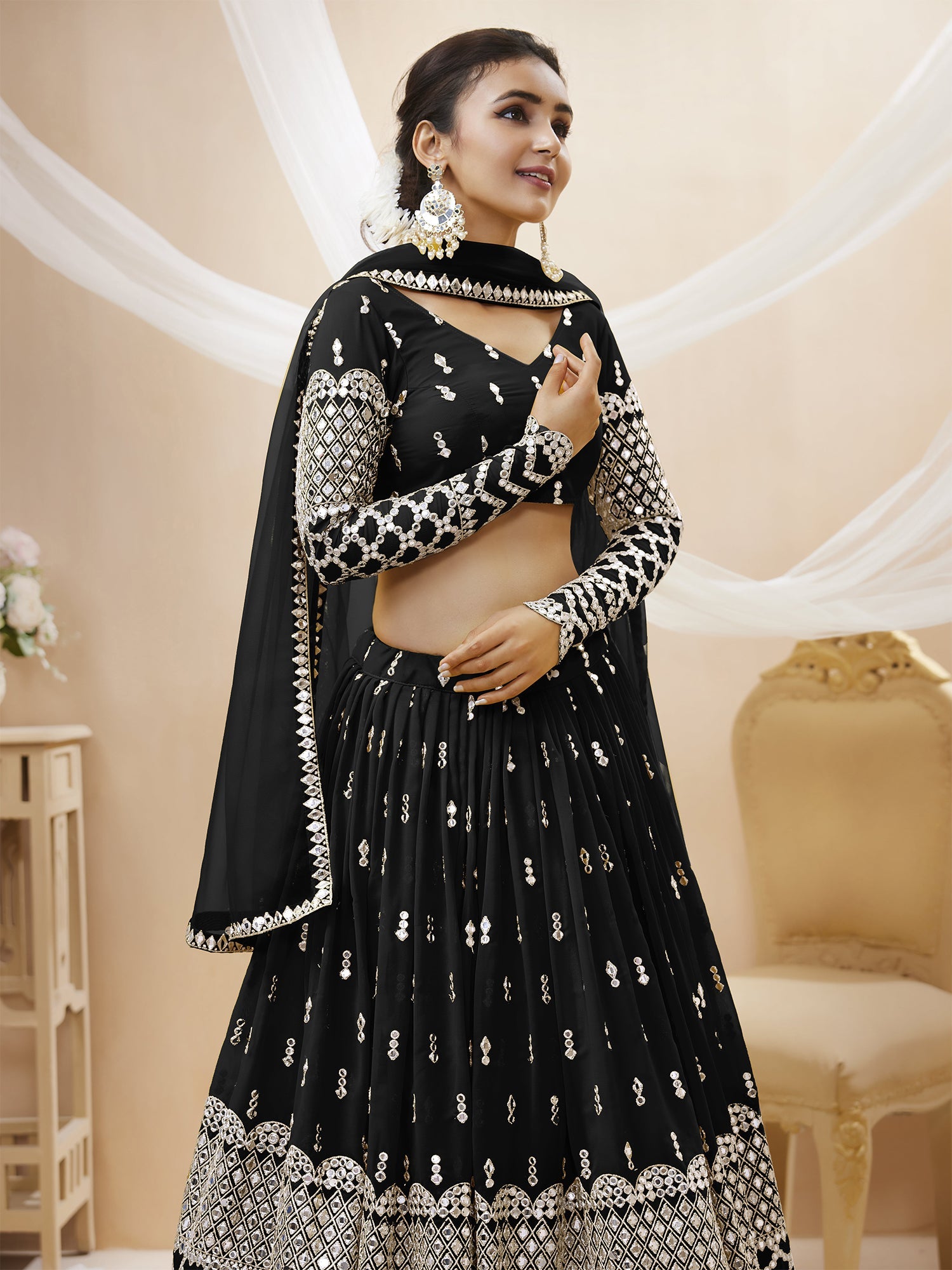 Traditional Black Sequin Embroidered Lehenga Choli