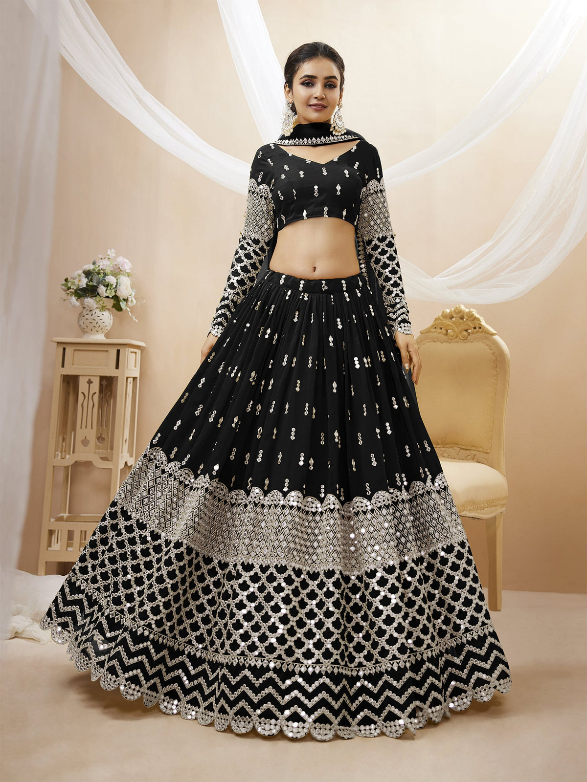 Traditional Black Sequin Embroidered Lehenga Choli