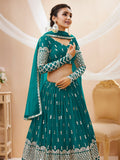 Teal Blue Sequin Embroidered Lehenga With Choli
