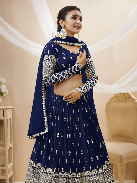 Navy Blue Zari Embroidered Lehenga Choli
