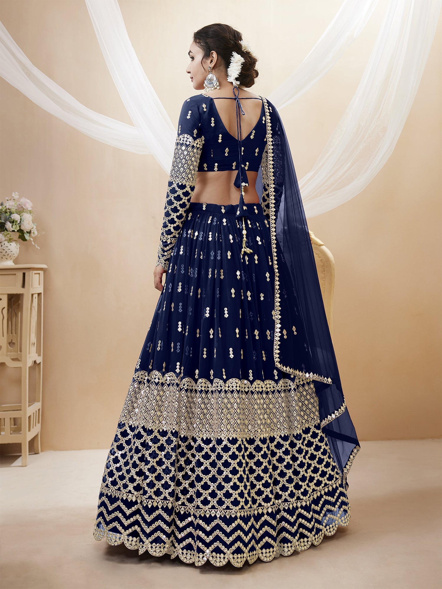 Navy Blue Zari Embroidered Lehenga Choli