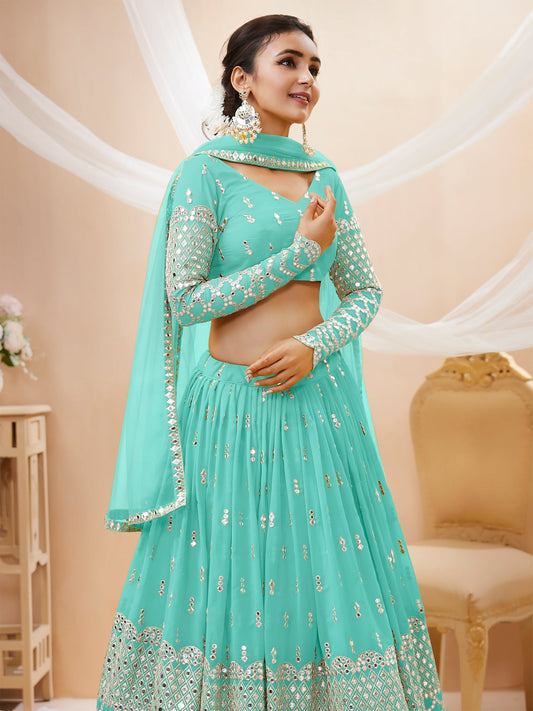 Sky Blue Sequin Embroidered Lehenga Choli