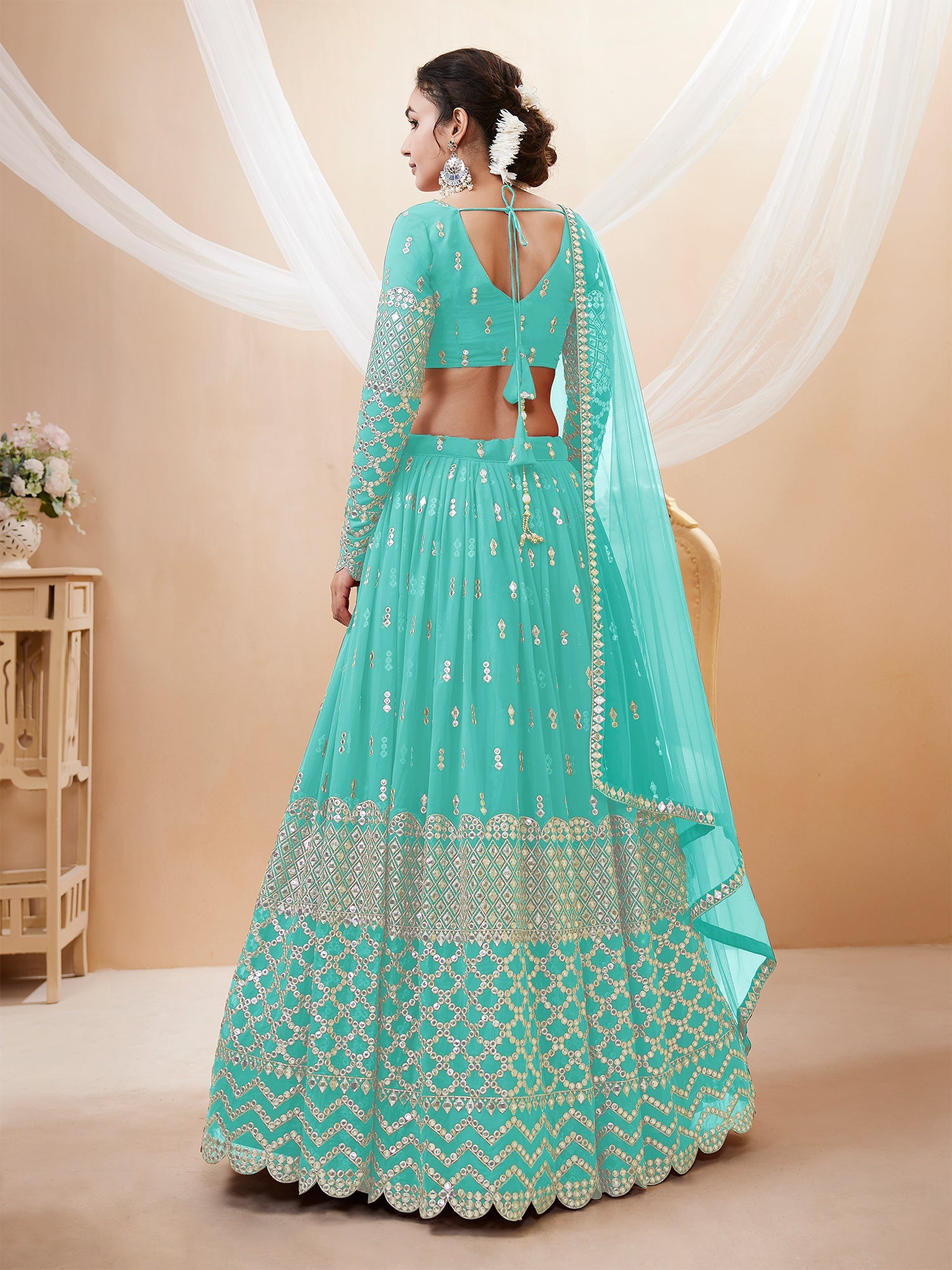 Sky Blue Sequin Embroidered Lehenga Choli