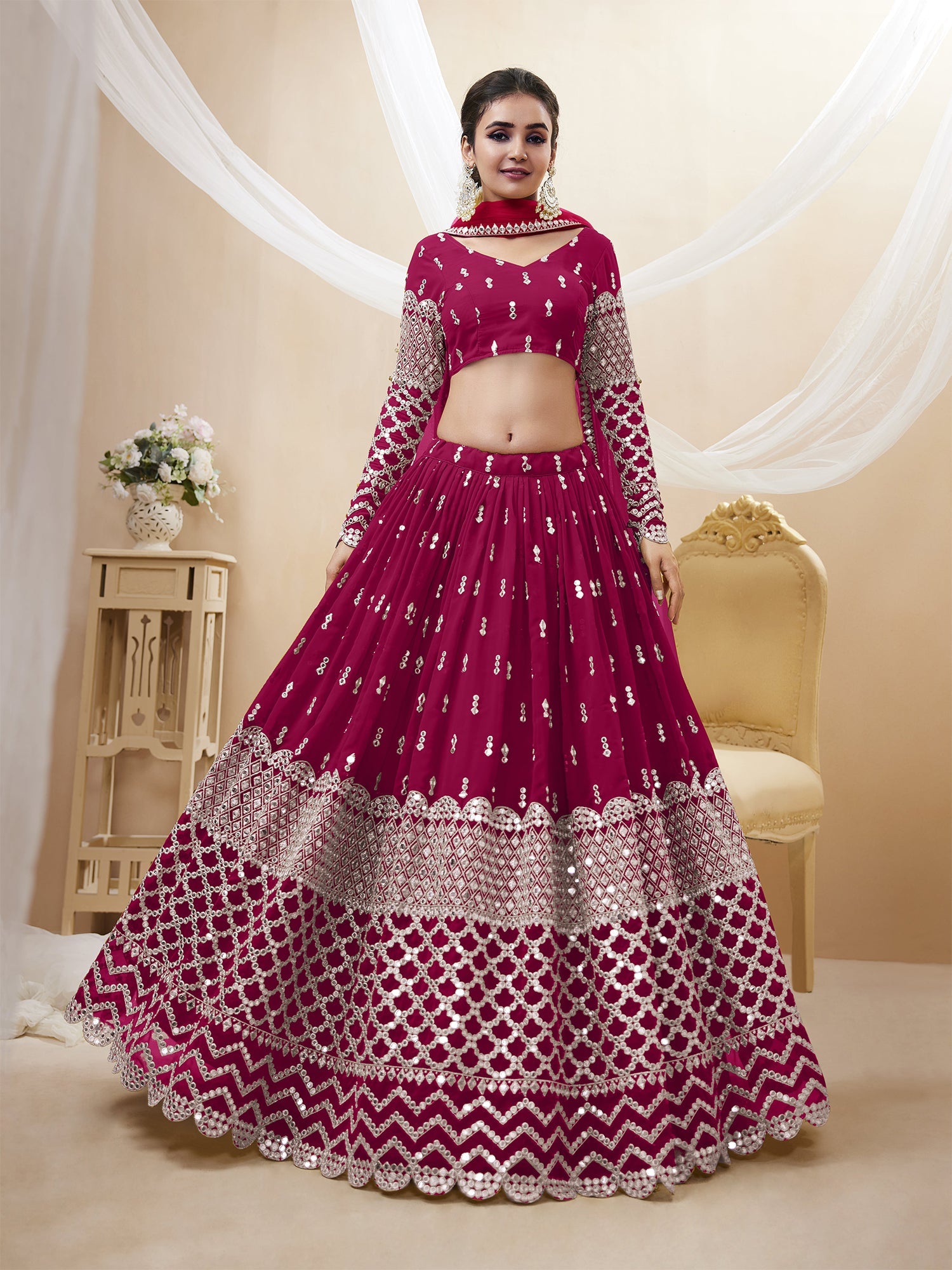 Rani Pink Sequin Embroidered Lehenga Choli