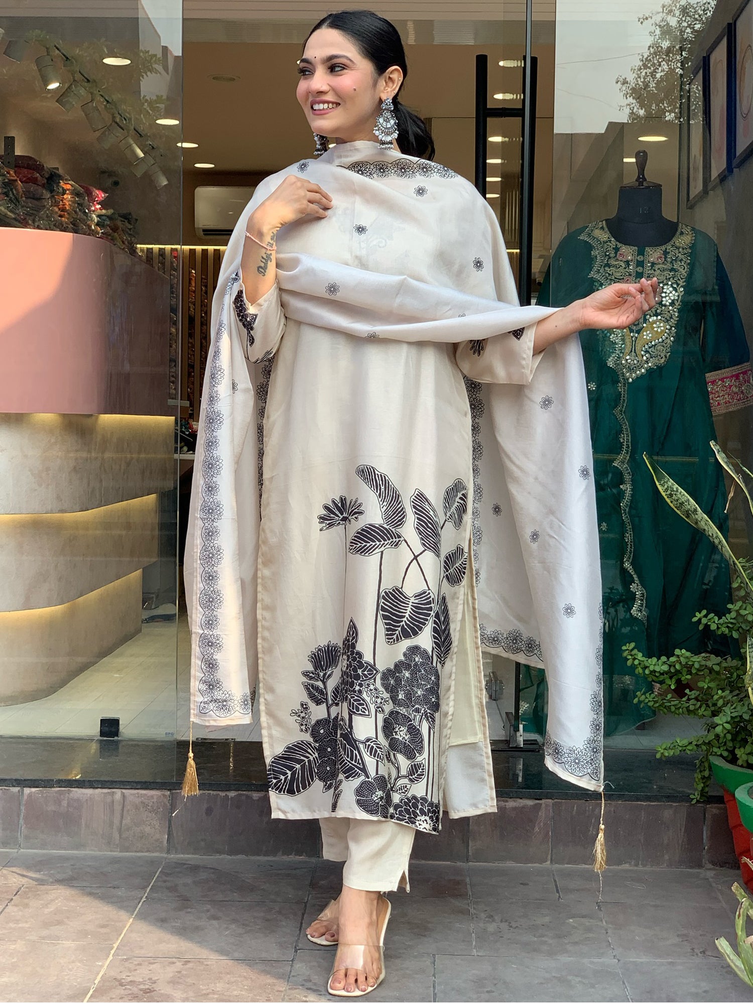 Off White Chanderi Cotton Salwar Suit