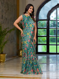 Green Digital Printed Floral Saree