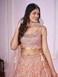 Pink Zari Embroidered Party Wear Lehenga
