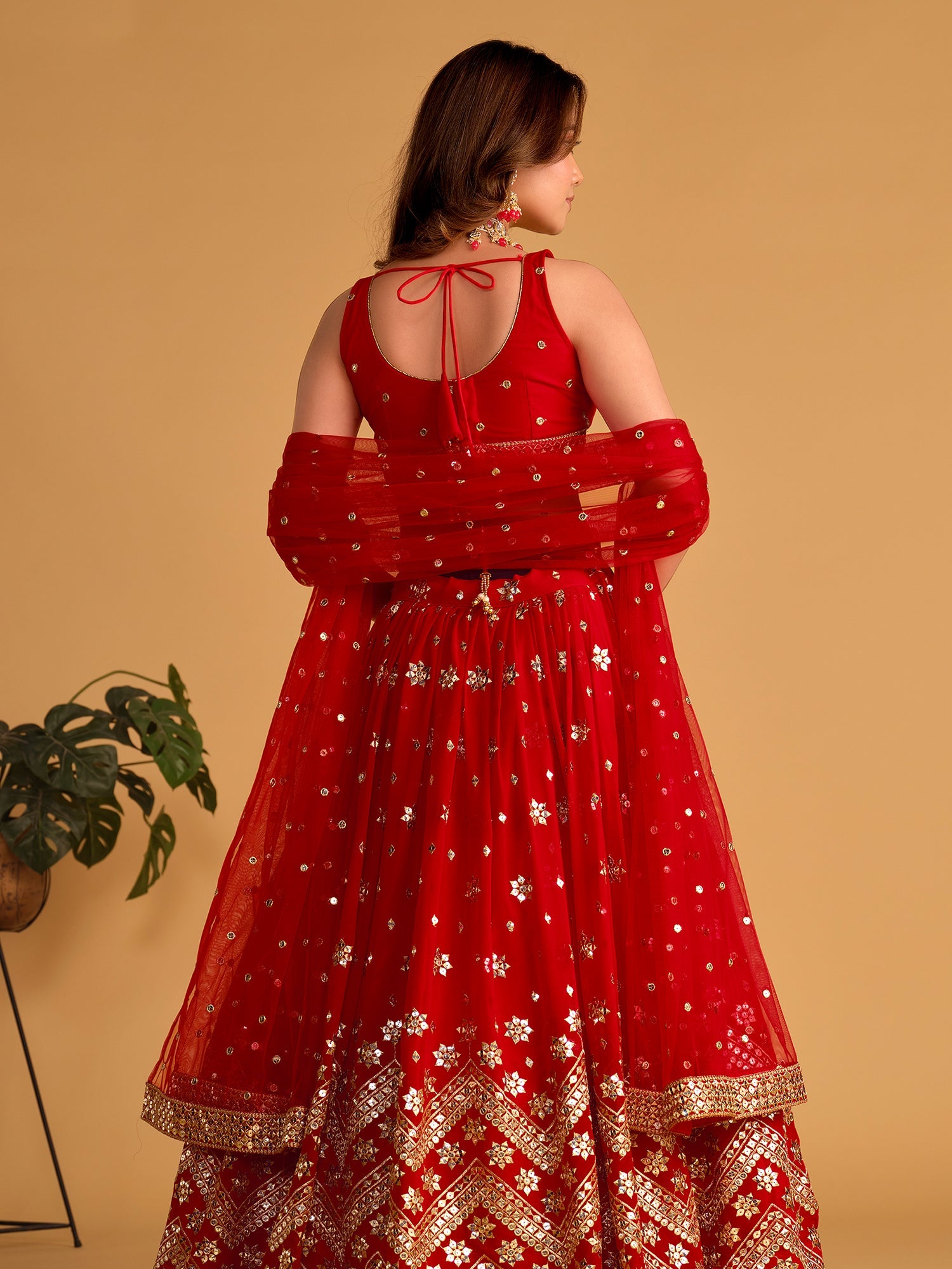 Red Sequin Emroidered Festive Lehenga Choli