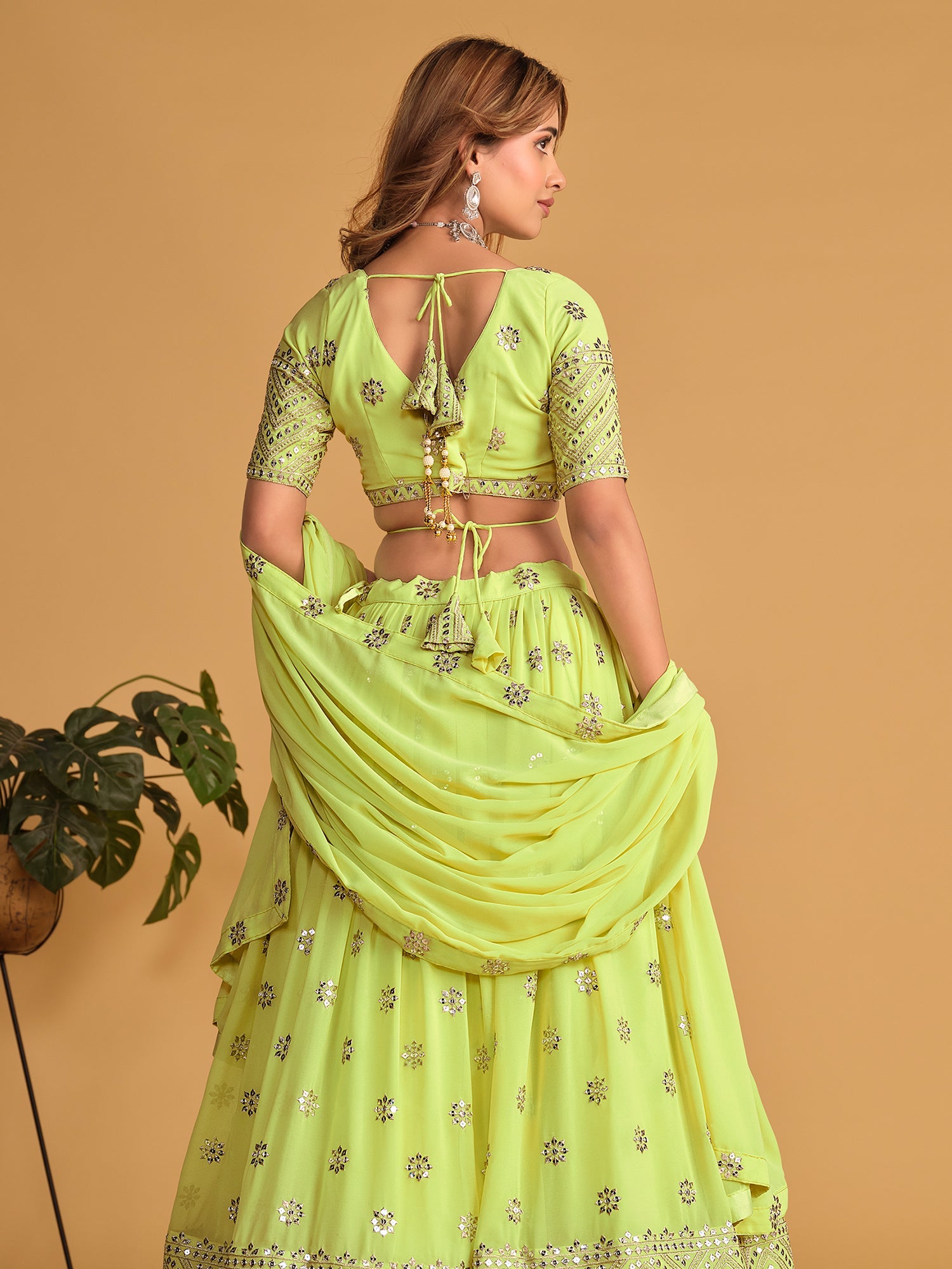Neon Green Sequin Emroidered Festive Lehenga Choli