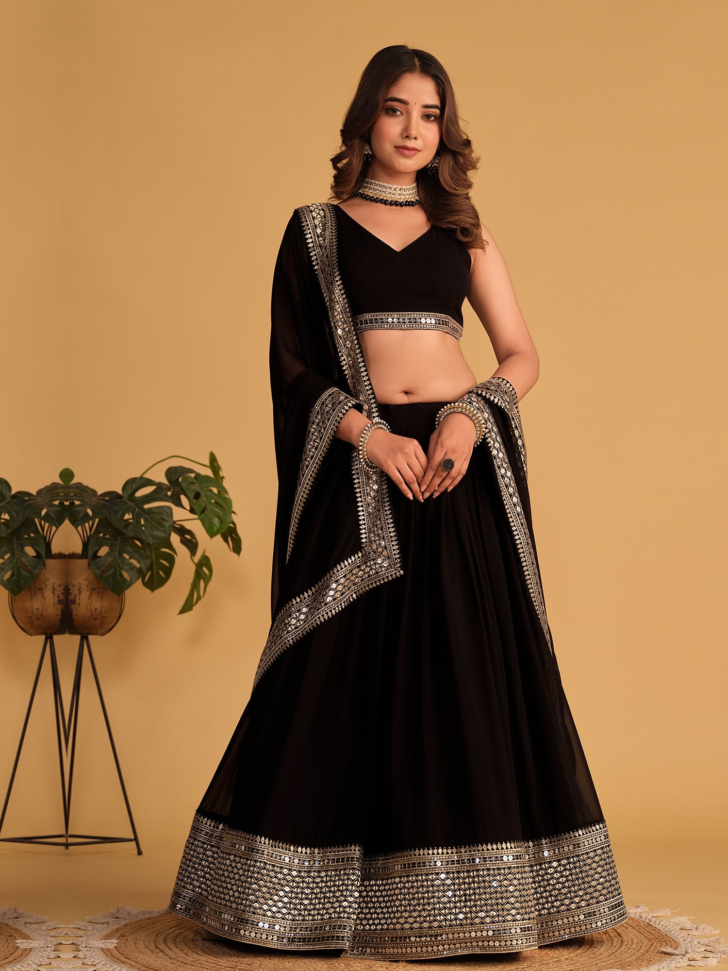 Black Sequin Emroidered Festive Lehenga Choli