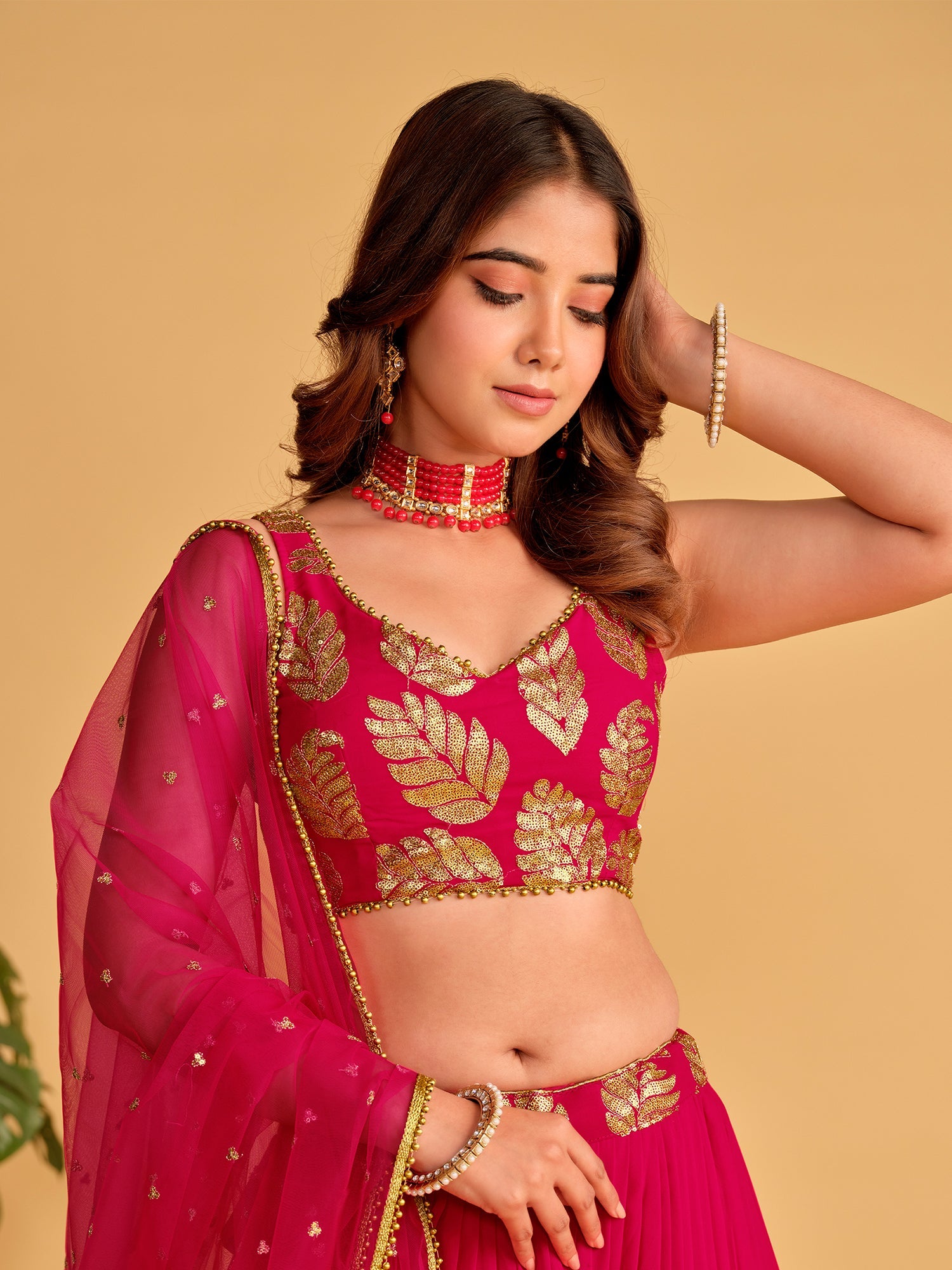 Pink Sequin Emroidered Festive Lehenga Choli