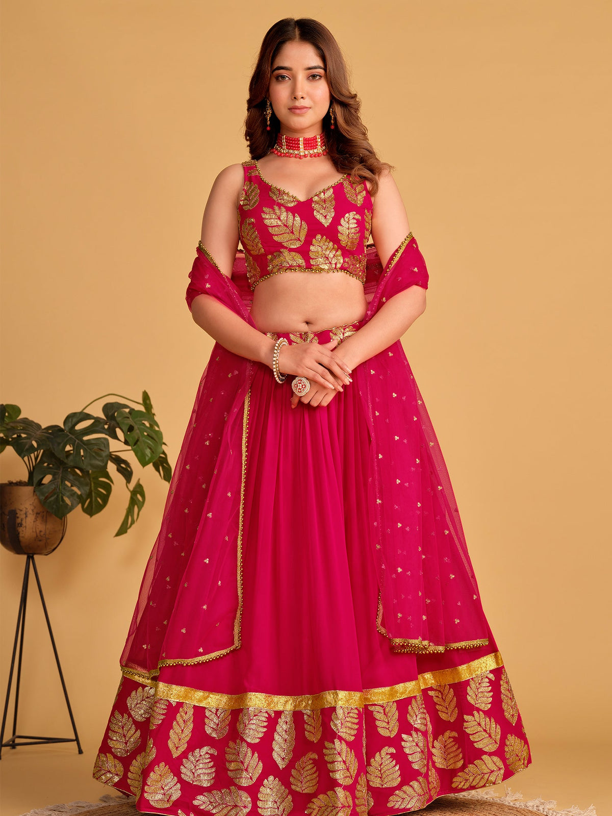Pink Sequin Emroidered Festive Lehenga Choli