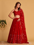 Red Sequin Emroidered Festive Lehenga Choli