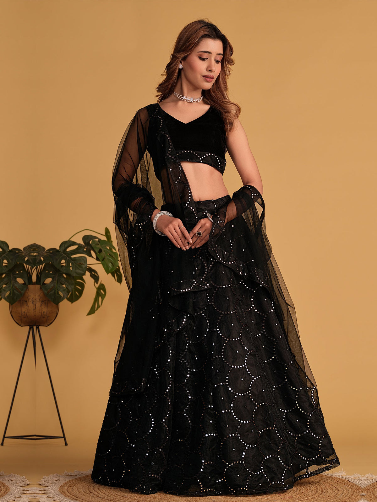 Black Sequin Emroidered Velvet Lehenga Choli