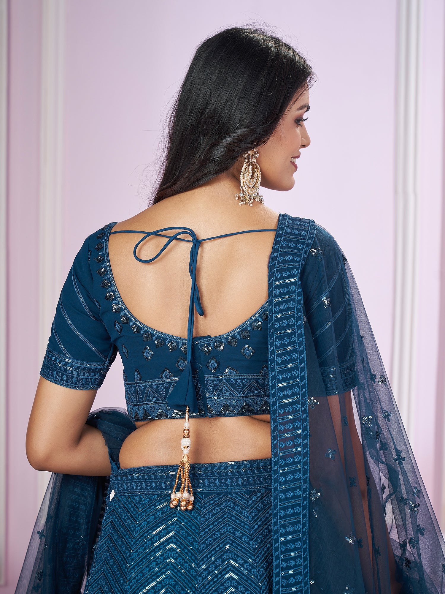 Blue Zari Embroidered Party Wear Lehenga