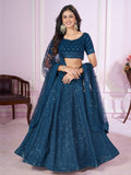 Blue Zari Embroidered Party Wear Lehenga