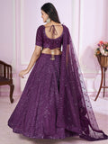 Purple Zari Embroidered Party Wear Lehenga