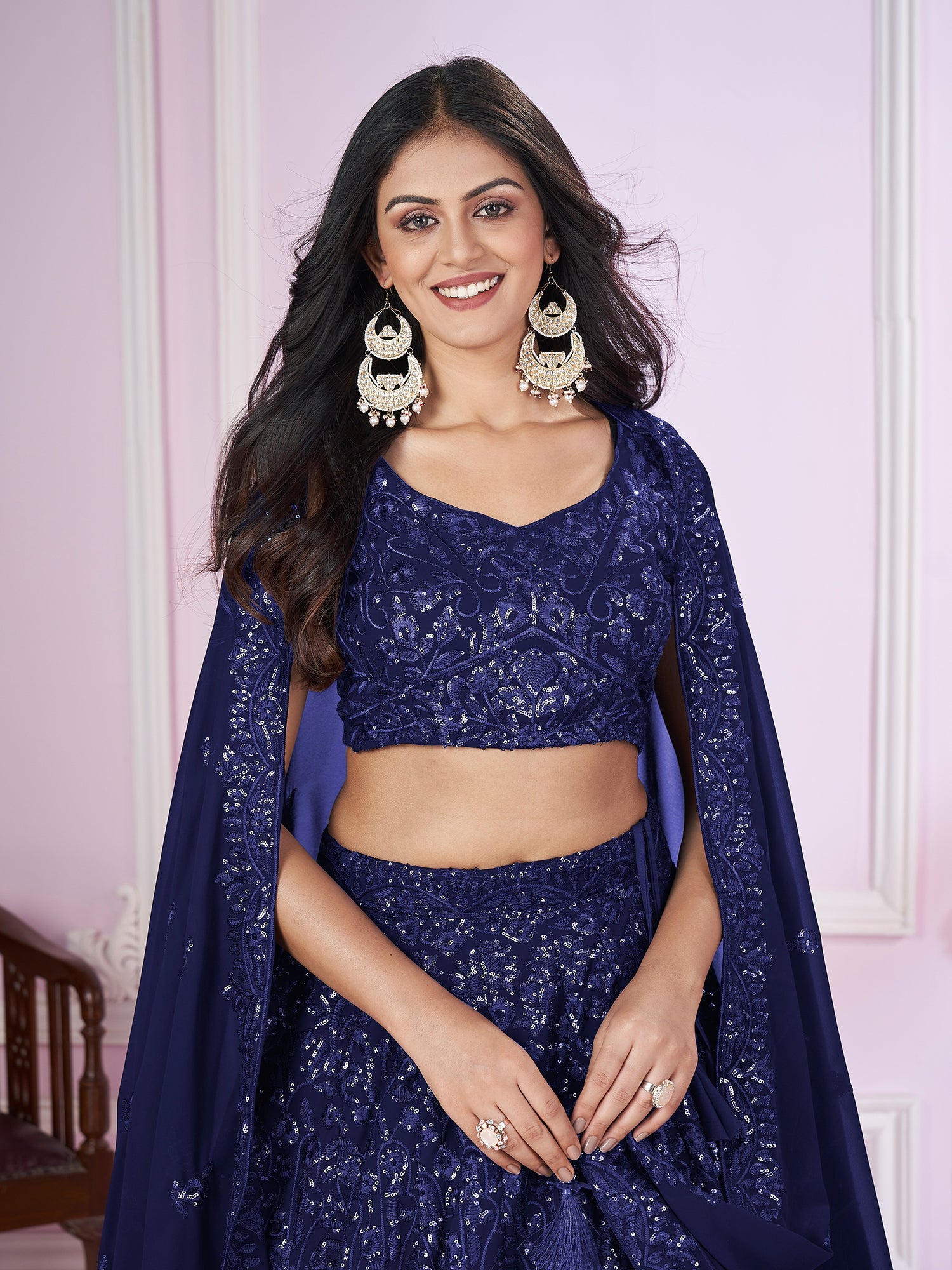 Blue Sequin Embroidered Party Wear Lehenga Choli