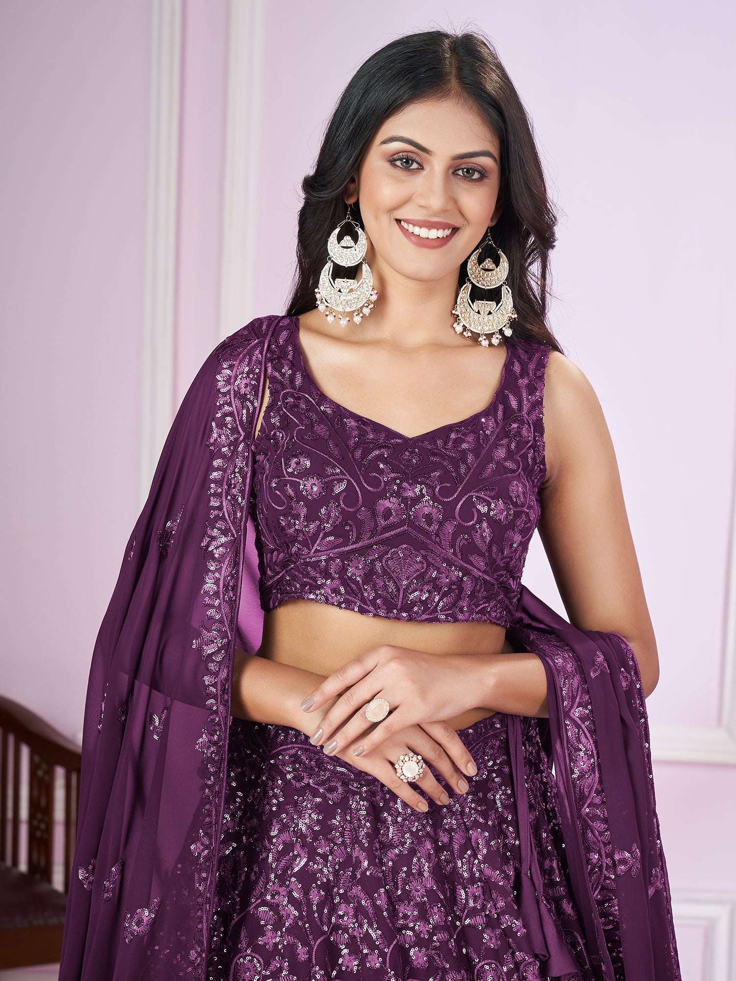 Purple Embroidered Party Wear Lehenga Choli