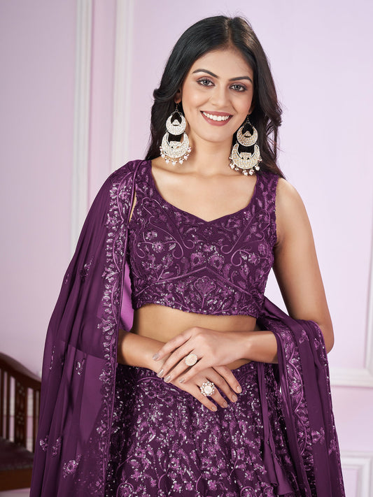 Purple Embroidered Party Wear Lehenga Choli