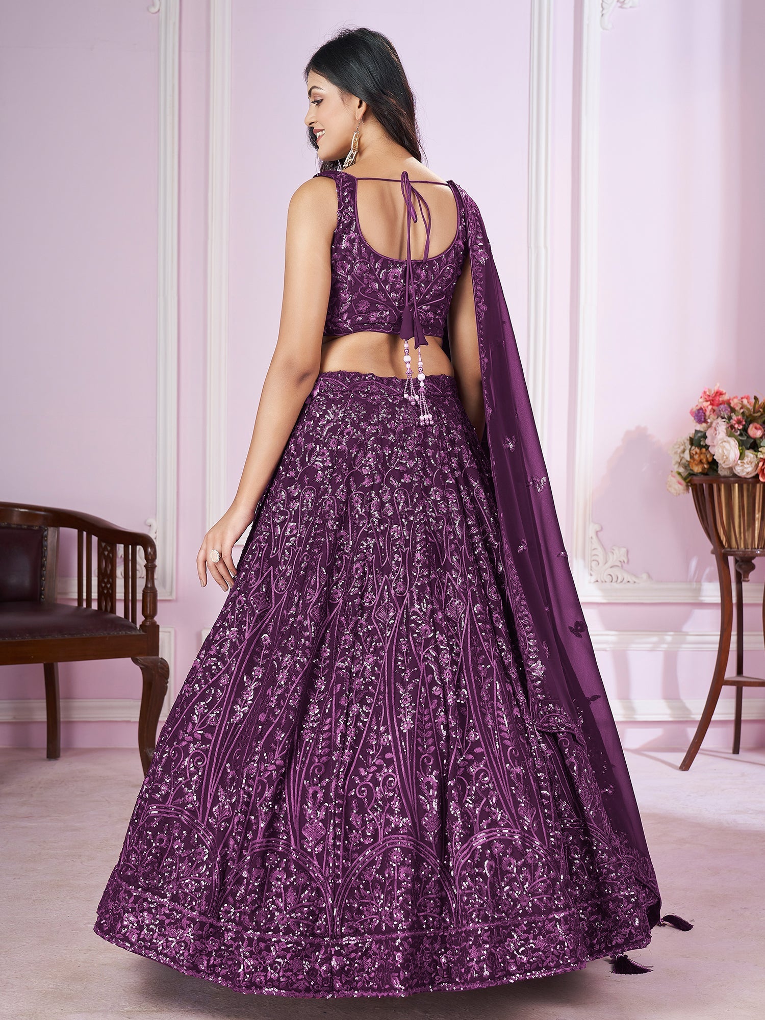 Purple Embroidered Party Wear Lehenga Choli