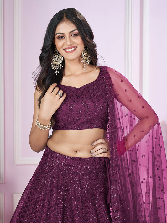 Purple Zari Embroidered Party Style Lehenga