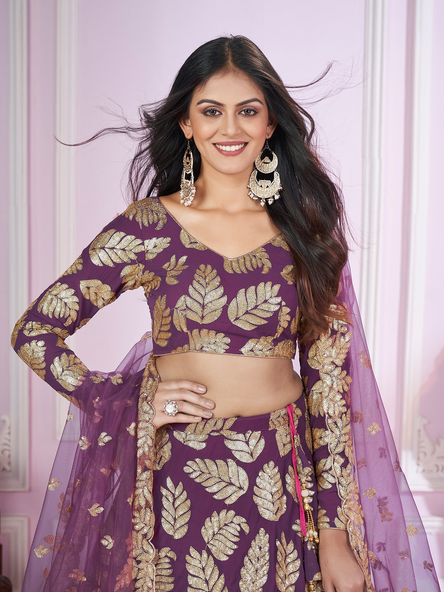 Purple Zari Embroidered Party Style Lehenga Choli