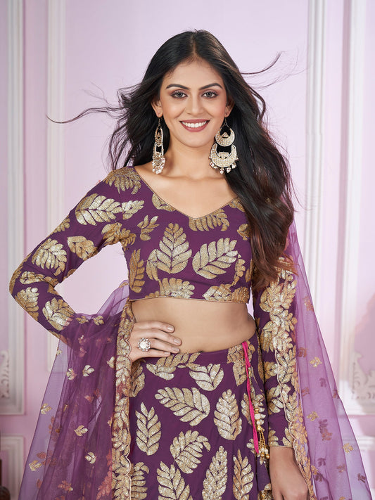 Purple Zari Embroidered Party Style Lehenga Choli