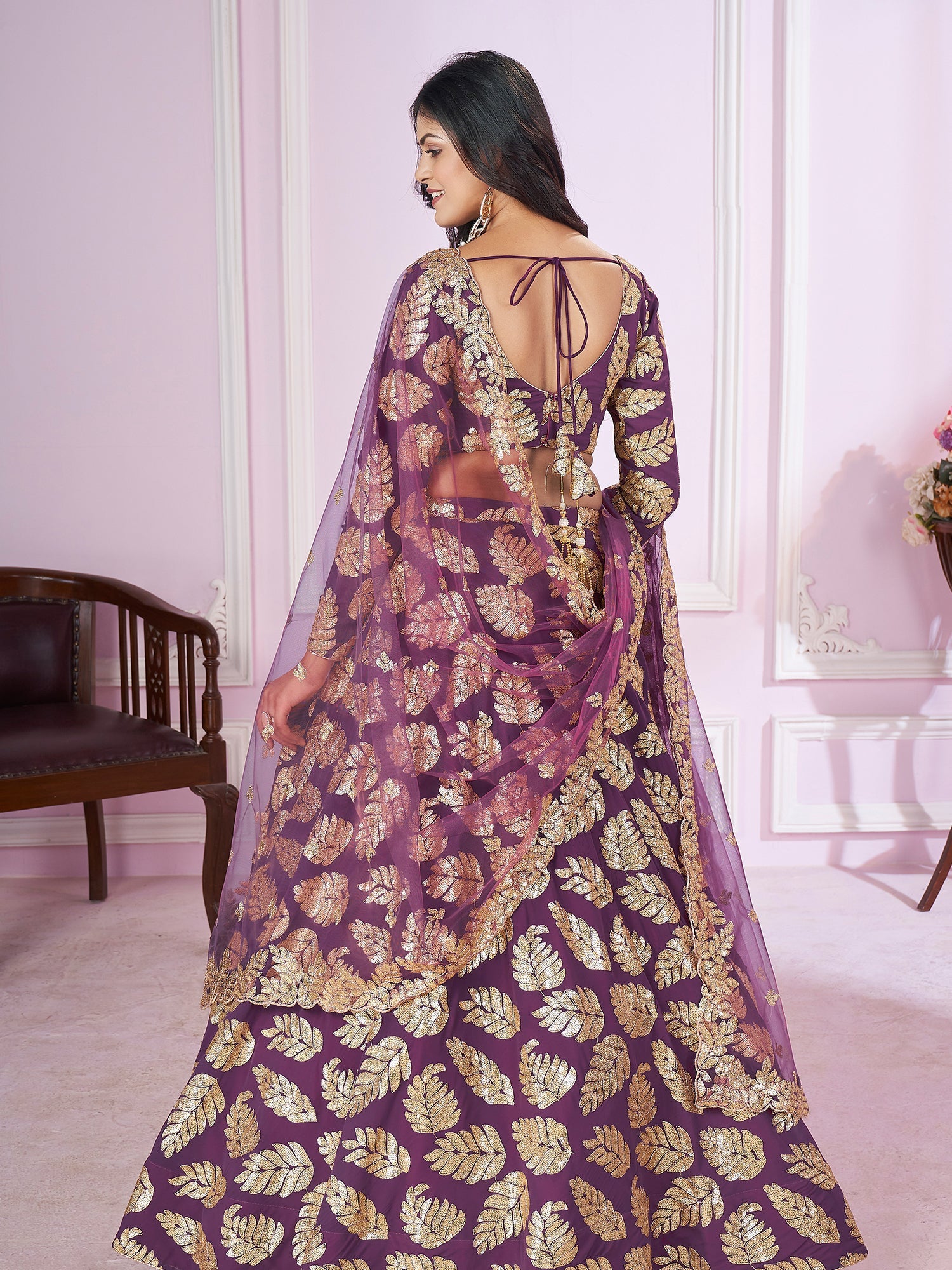 Purple Zari Embroidered Party Style Lehenga Choli