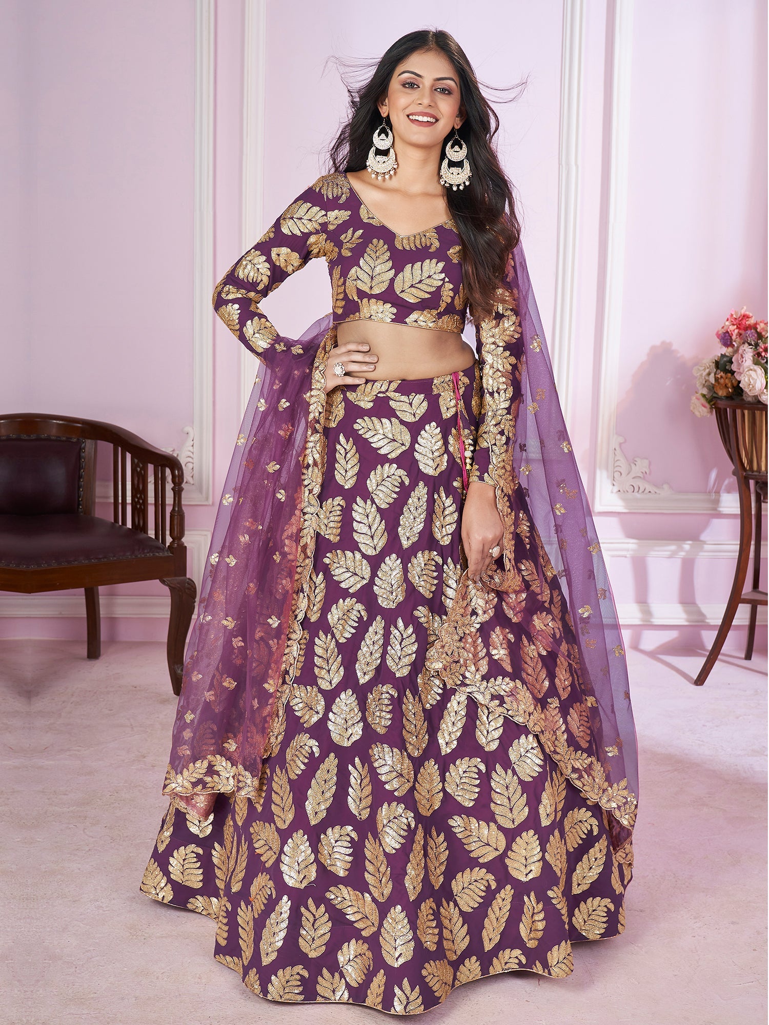 Purple Zari Embroidered Party Style Lehenga Choli