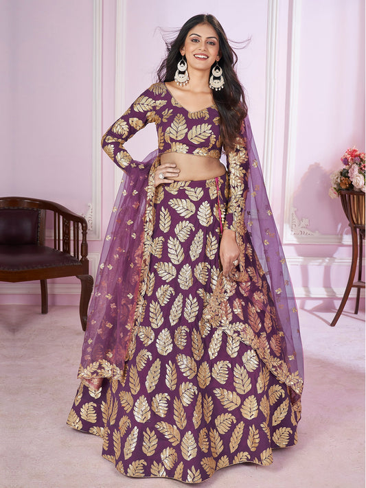 Purple Zari Embroidered Party Style Lehenga Choli