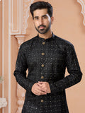 Black Thread Embroidered Indo Western Sherwani
