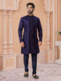 Navy Blue Embroidered Indo Western Sherwani
